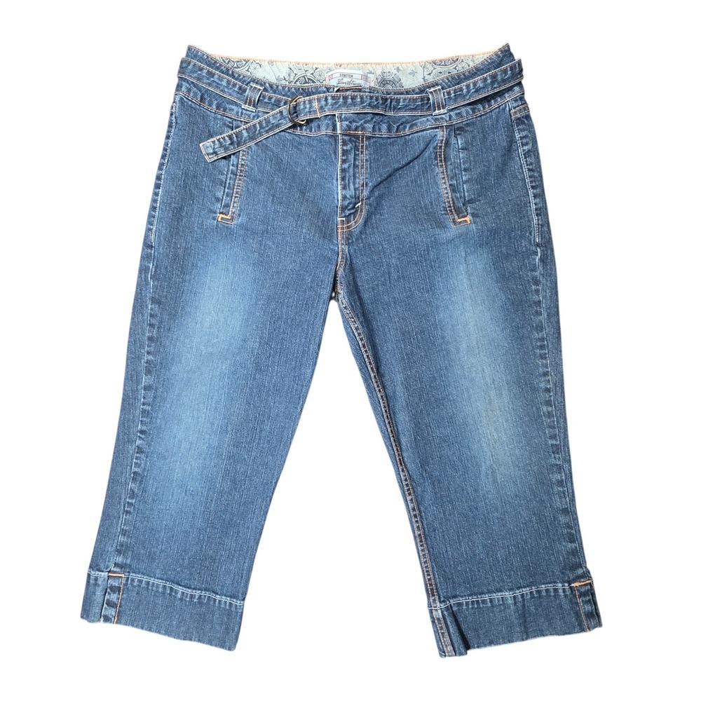 Levi Strauss Signature Womens Blue Stretch Denim Capri Jeans Size 12 D-Ring Belt